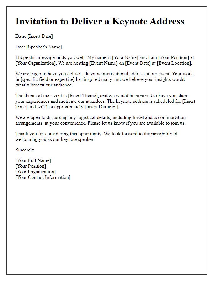 Letter template of ask to deliver a keynote motivational address