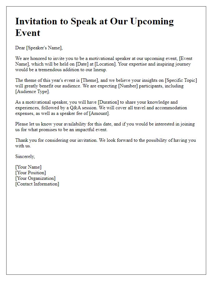 Letter template of invitation to be a motivational speaker at an event