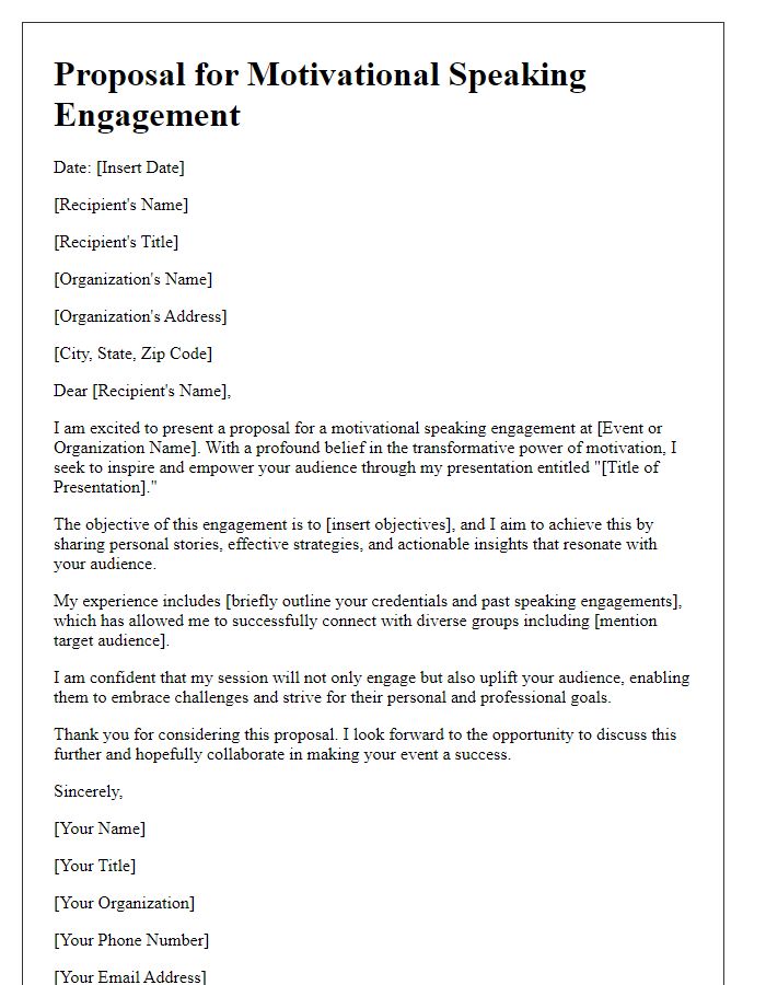 Letter template of proposal for motivational speaking engagement