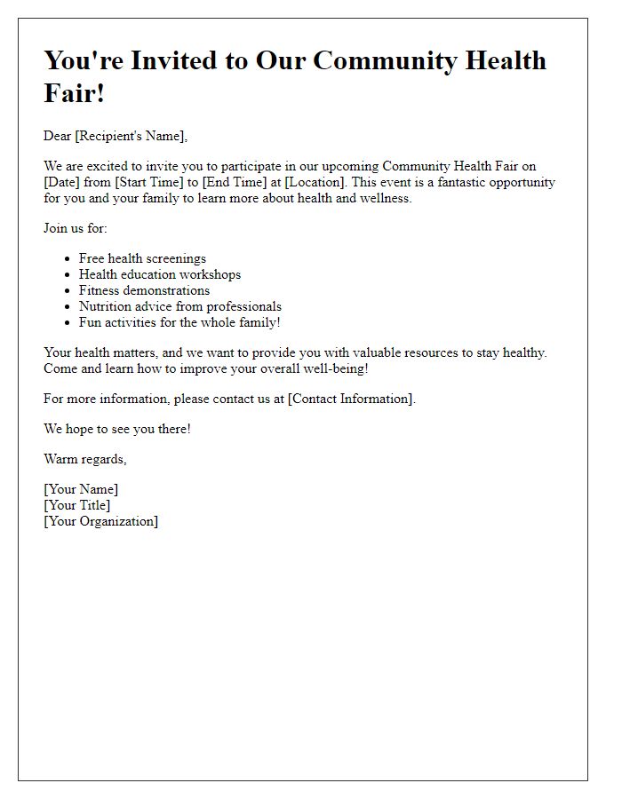 Letter template of invitation for a community health fair.