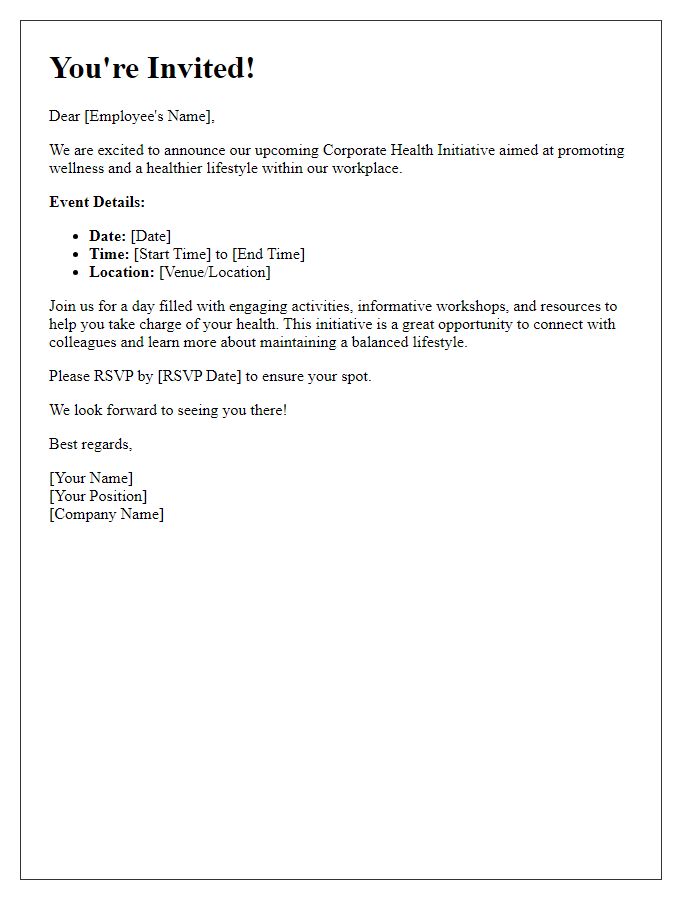 Letter template of invitation for a corporate health initiative.