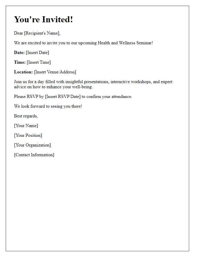 Letter template of invitation to a health and wellness seminar.