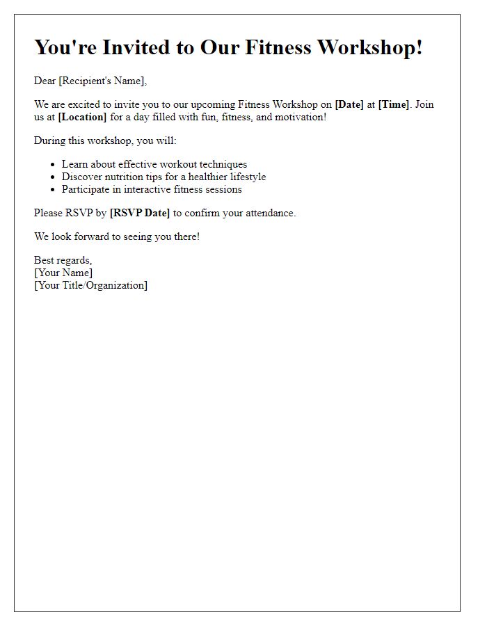 Letter template of invite to a fitness workshop.