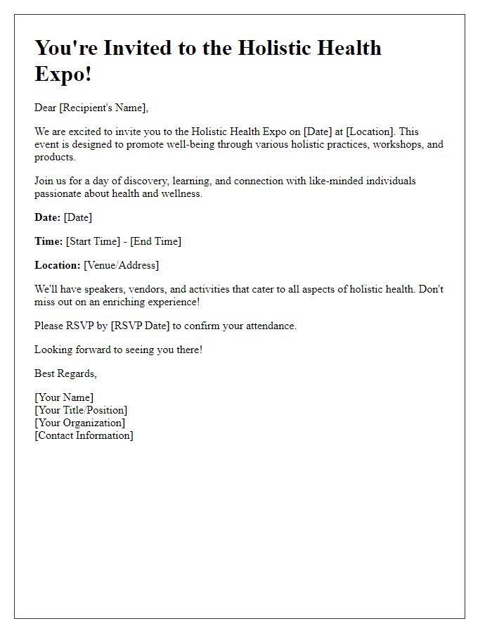 Letter template of invite to a holistic health expo.