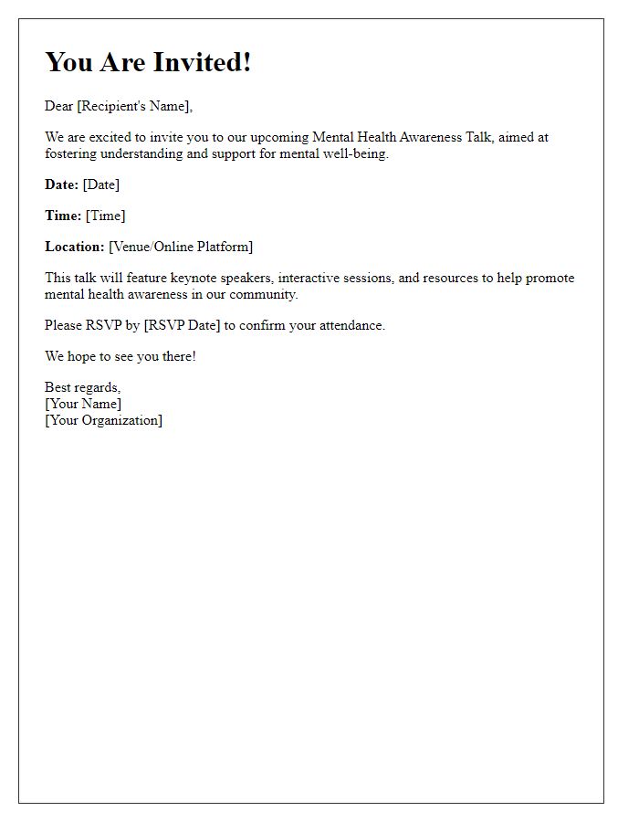 Letter template of invite to a mental health awareness talk.