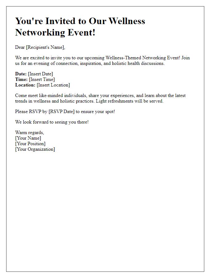 Letter template of invite to a wellness-themed networking event.