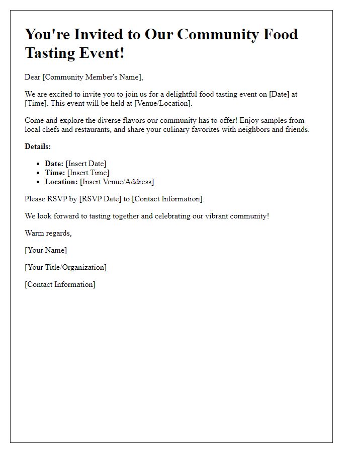 Letter template of food tasting event invitation for community gathering