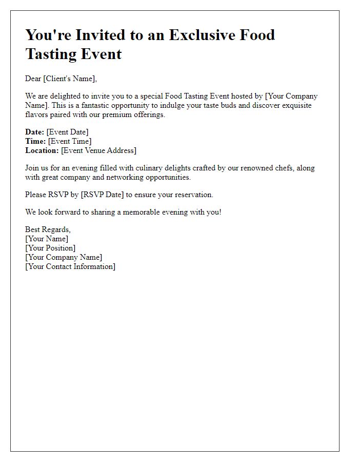 Letter template of food tasting event invitation for corporate clients