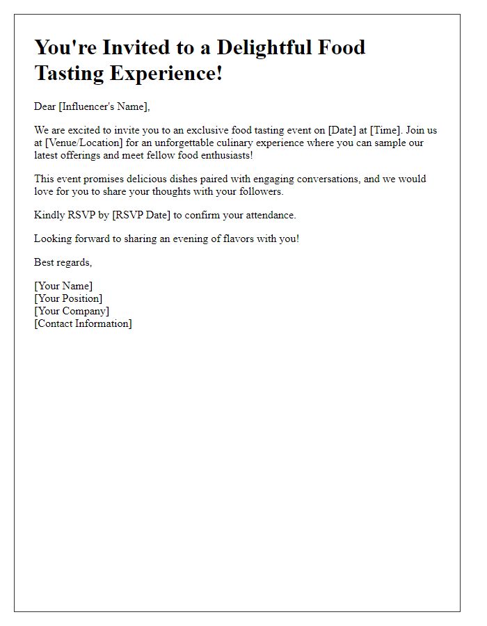 Letter template of food tasting event invitation for food bloggers and influencers