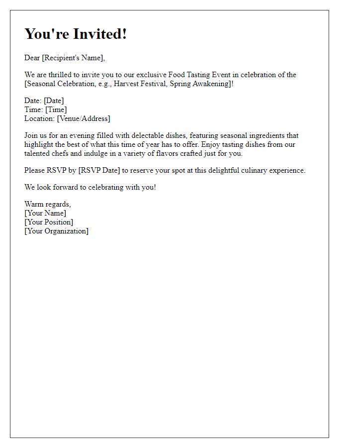 Letter template of food tasting event invitation for seasonal celebrations