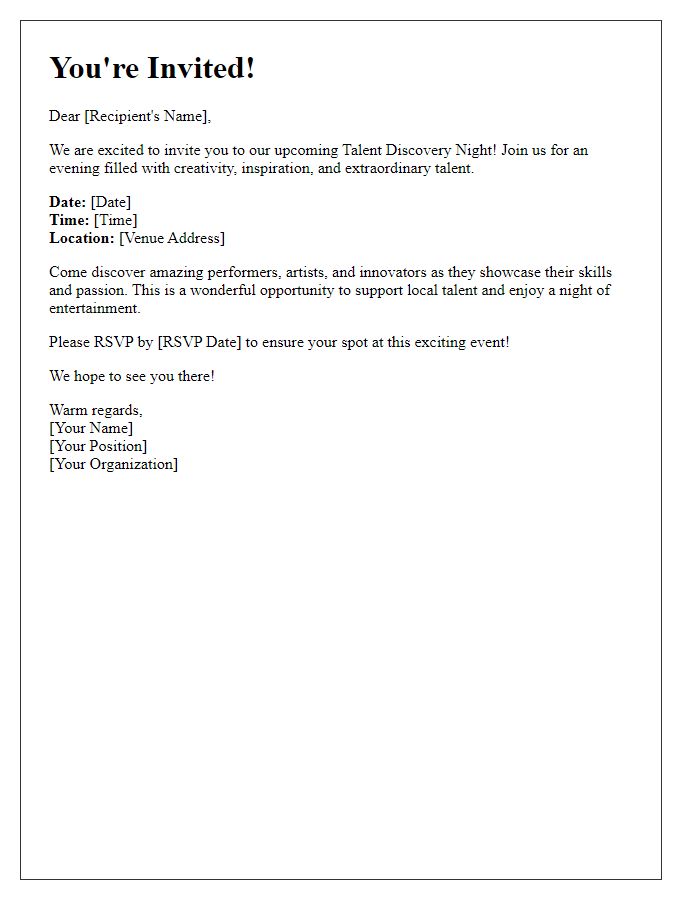 Letter template of entry invitation to our talent discovery night.