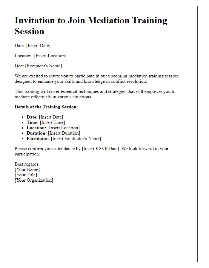 Letter template of call to join mediation training session