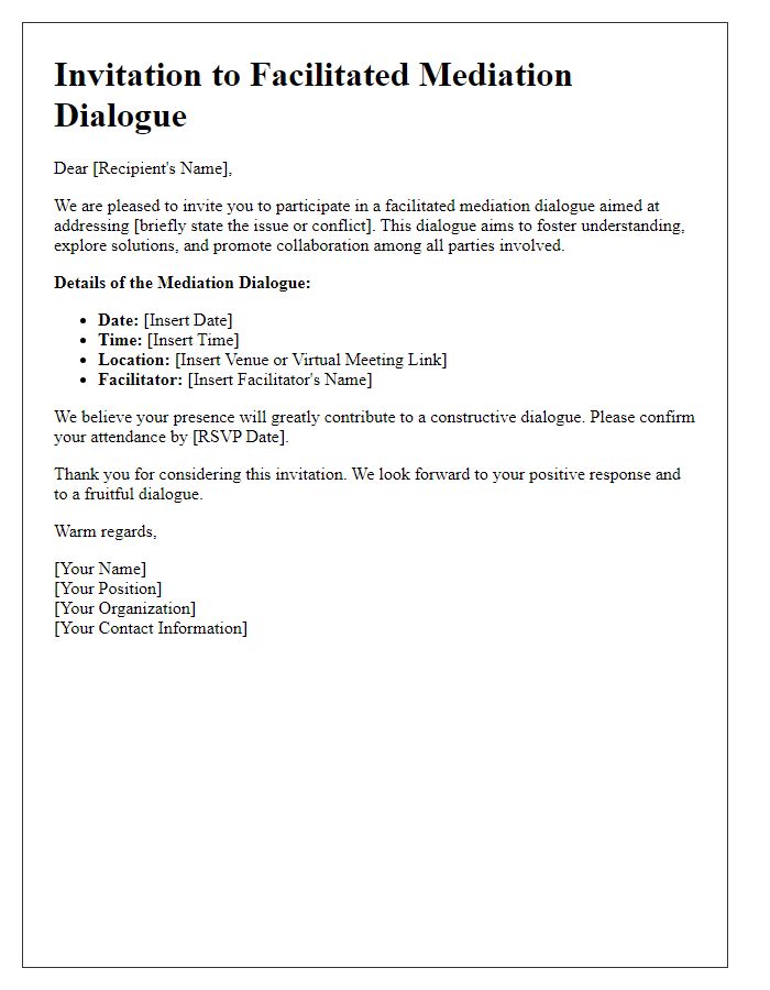 Letter template of invitation to a facilitated mediation dialogue