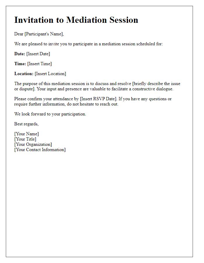 Letter template of invitation for mediation session participation