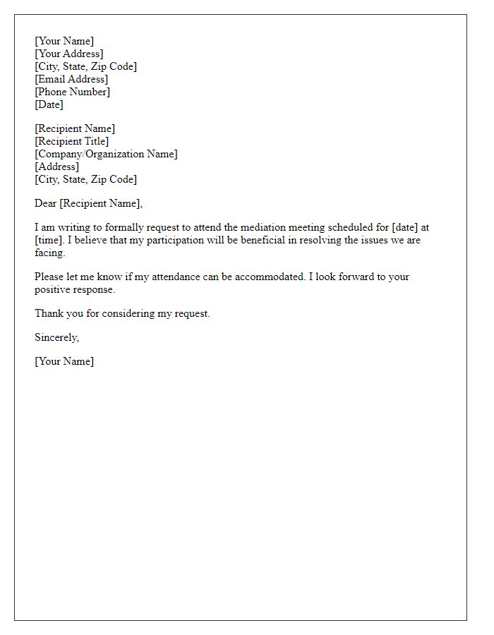 Letter template of request to attend a mediation meeting