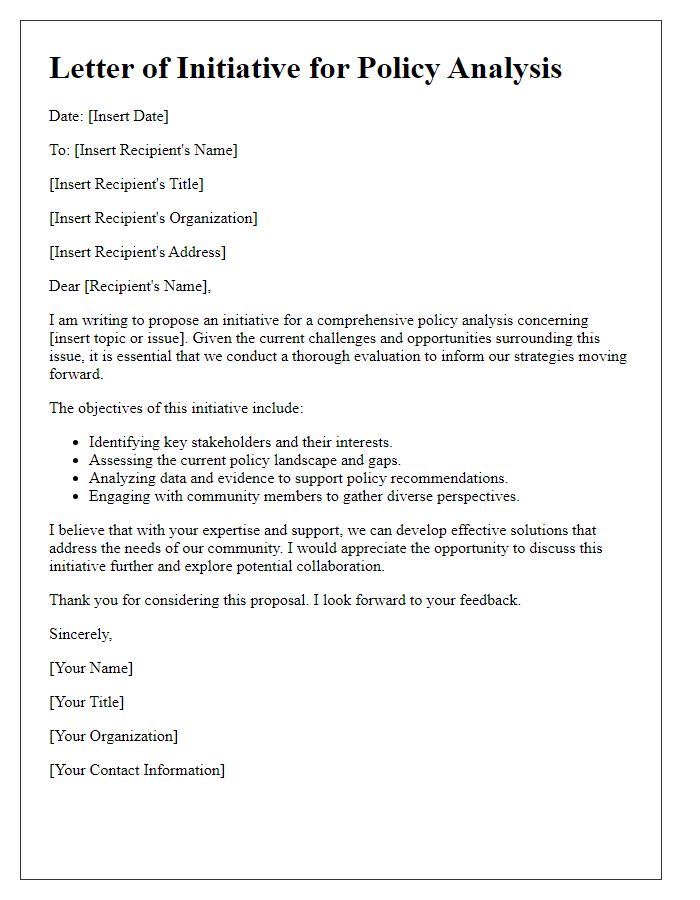 Letter template of initiative for policy analysis.