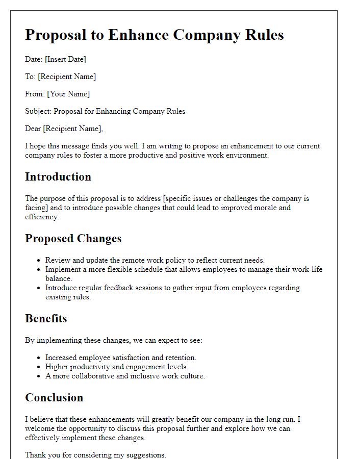 Letter template of proposal to enhance company rules.