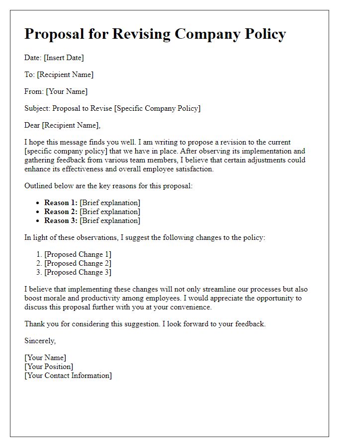 Letter template of proposal for revising company policy.