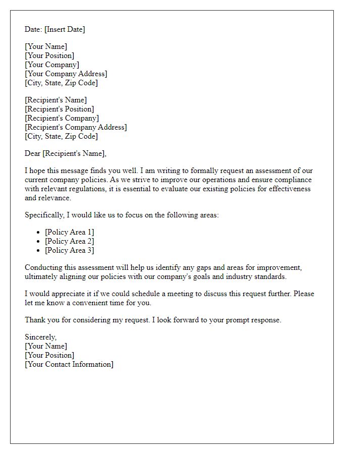 Letter template of request for company policy assessment.