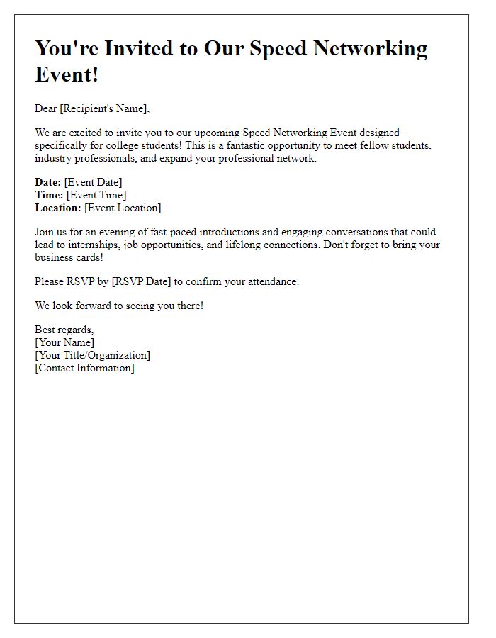 Letter template of invitation to speed networking event for college students