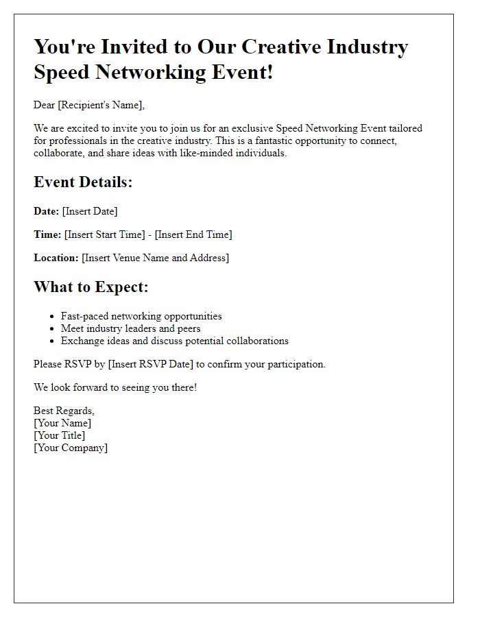 Letter template of invitation to speed networking event for creative industry