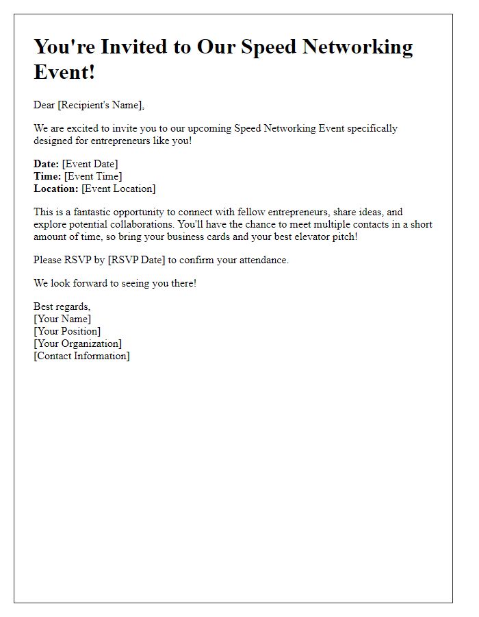 Letter template of invitation to speed networking event for entrepreneurs