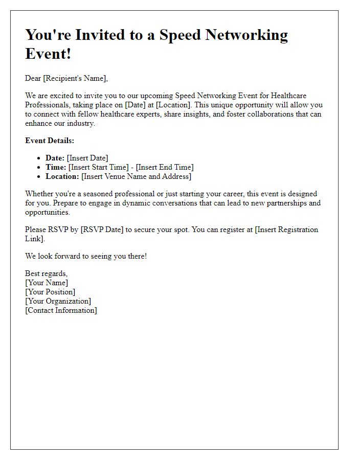 Letter template of invitation to speed networking event for healthcare professionals