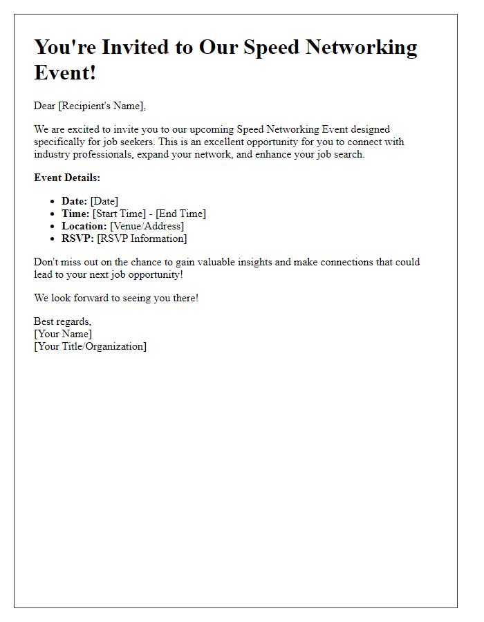 Letter template of invitation to speed networking event for job seekers