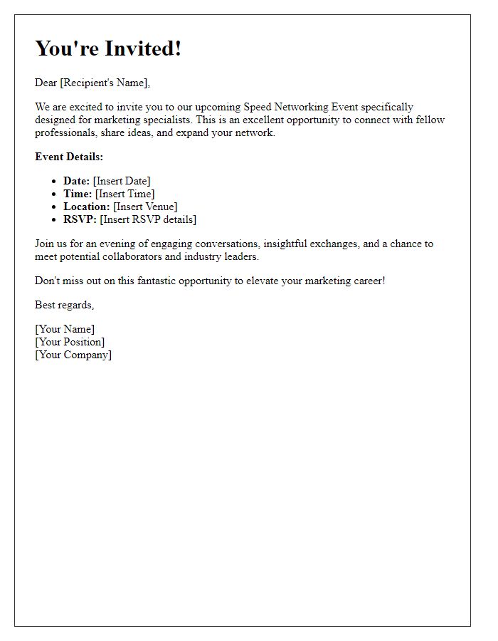 Letter template of invitation to speed networking event for marketing specialists