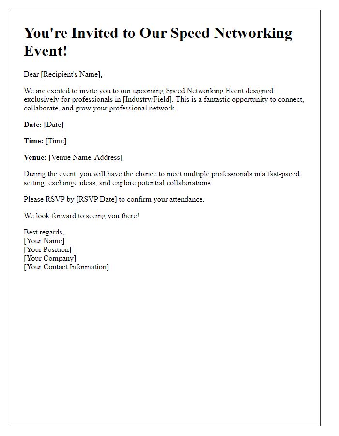 Letter template of invitation to speed networking event for professionals