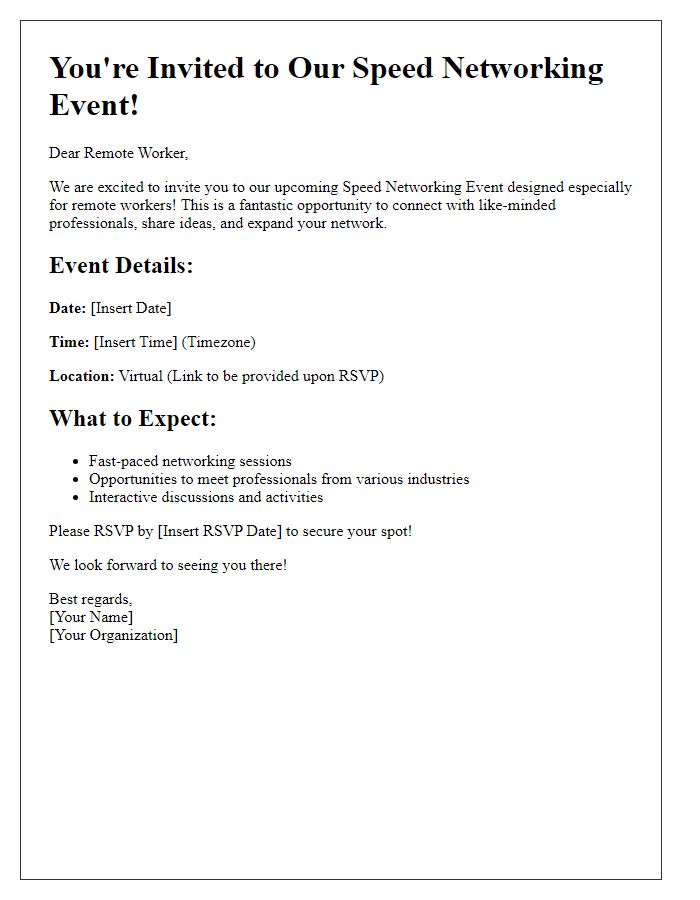 Letter template of invitation to speed networking event for remote workers