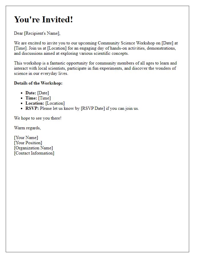 Letter template of invitation for a community science workshop