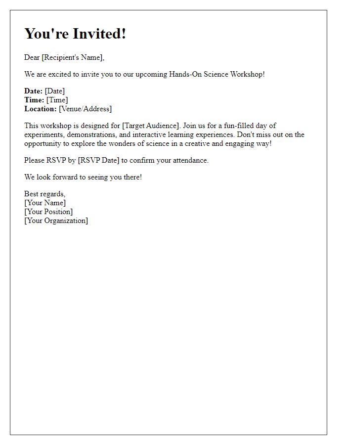 Letter template of invitation for a hands-on science workshop