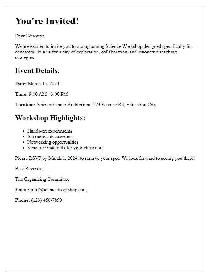 Letter template of invitation for a science workshop for educators