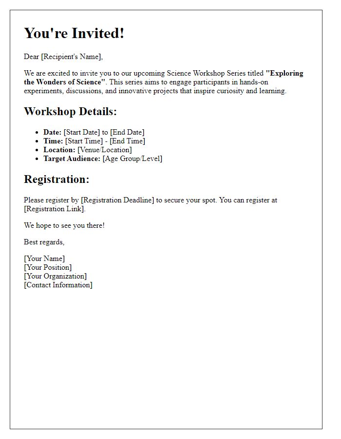 Letter template of invitation for a science workshop series