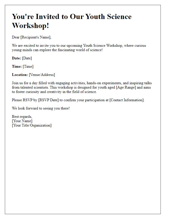 Letter template of invitation for a youth science workshop event