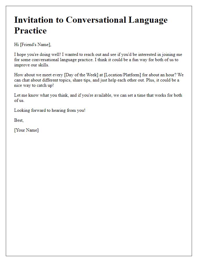 Letter template of conversational language practice invitation