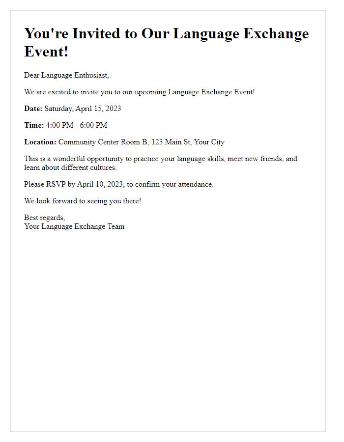 Letter template of language exchange event invitation