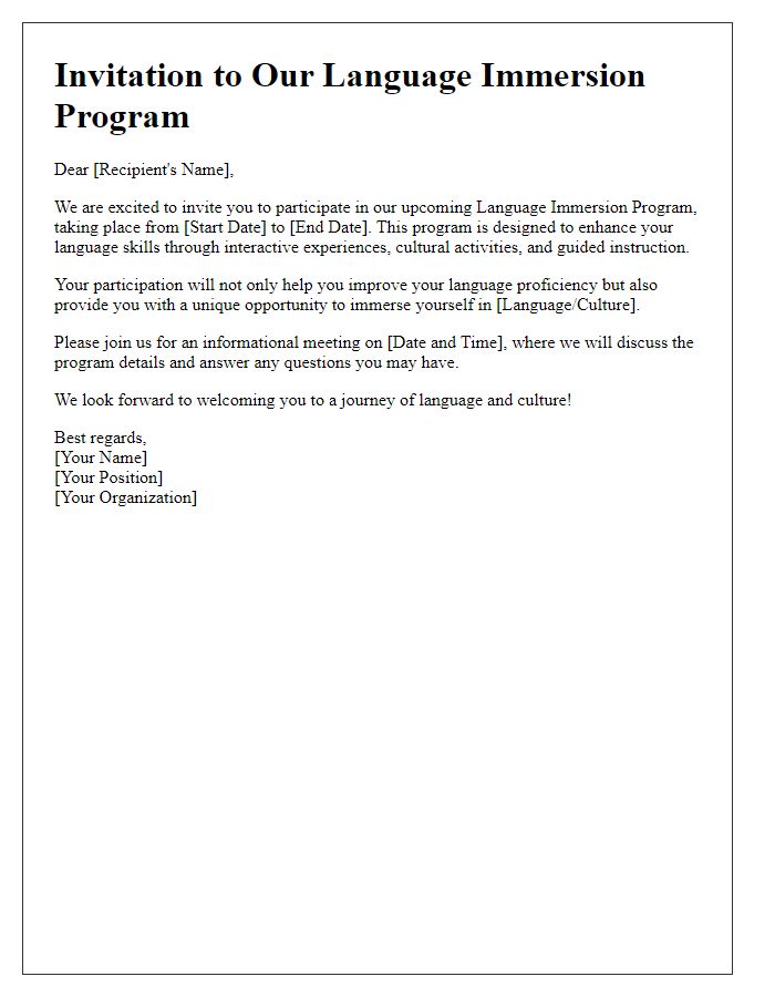 Letter template of language immersion program invitation