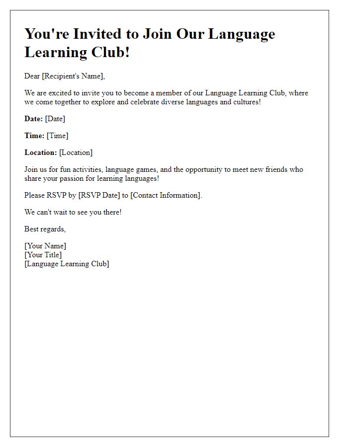 Letter template of language learning club invitation