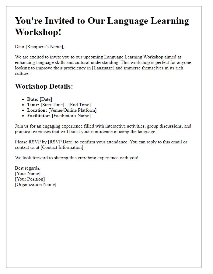 Letter template of language learning workshop invitation