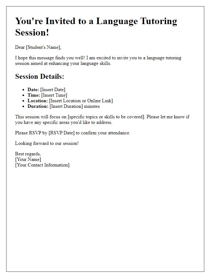 Letter template of language tutoring session invitation