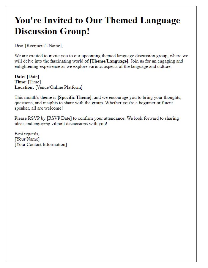 Letter template of themed language discussion group invitation