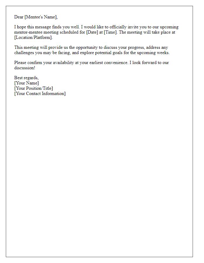 Letter template of formal mentor-mentee meeting invitation