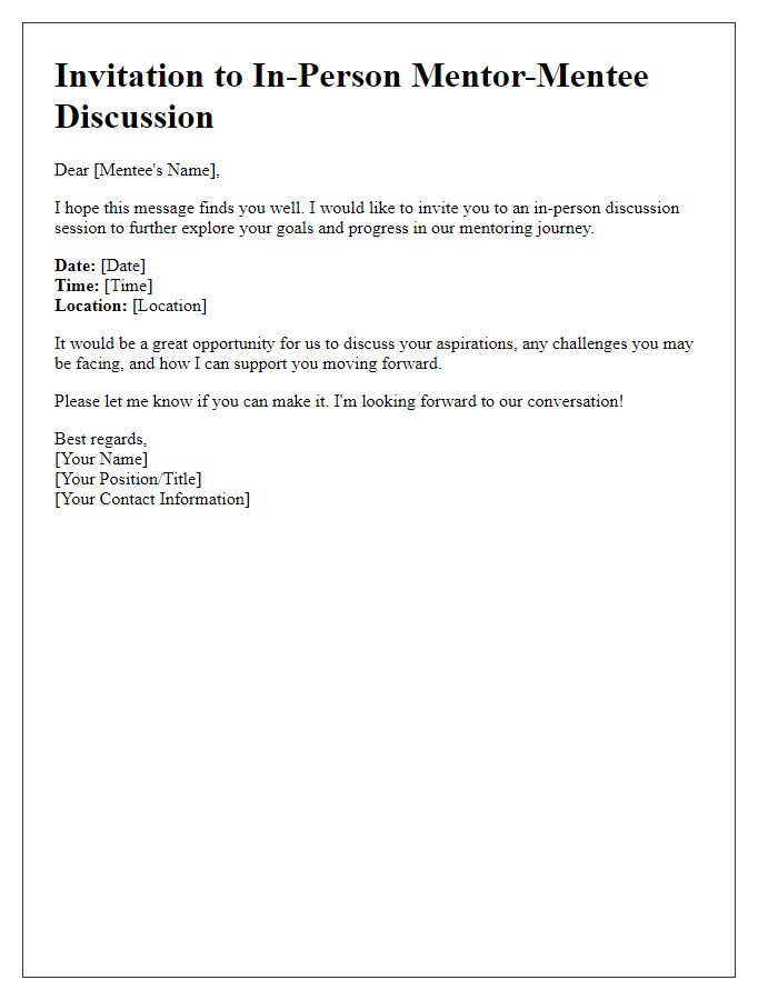 Letter template of in-person mentor-mentee discussion invitation