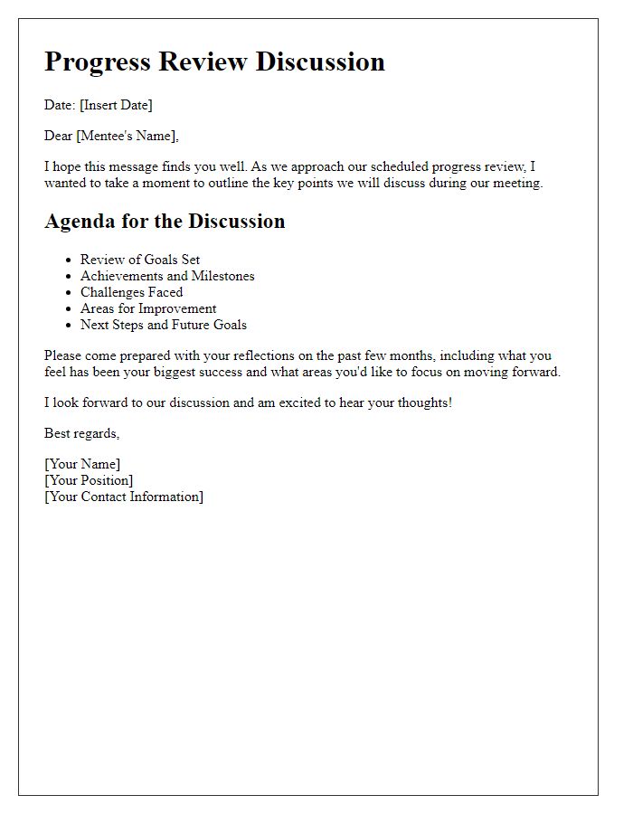 Letter template of progress review mentor-mentee discussion