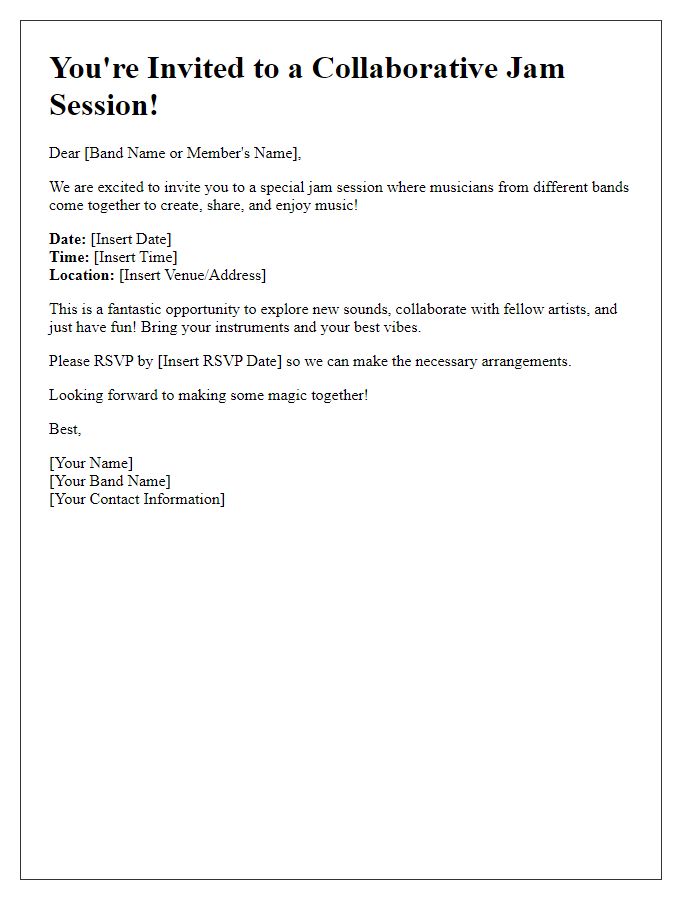 Letter template of band collaboration jam session invitation.