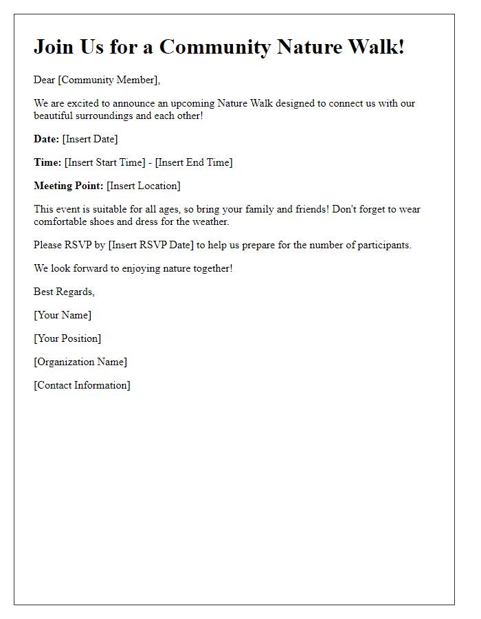 Letter template of a community nature walk event announcement