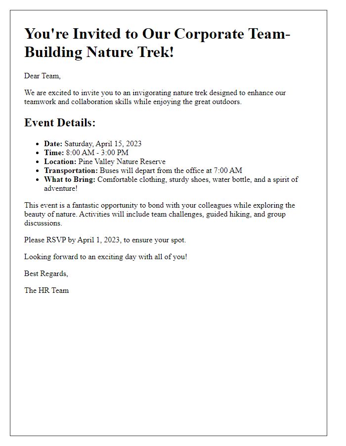 Letter template of a corporate team-building nature trek invitation