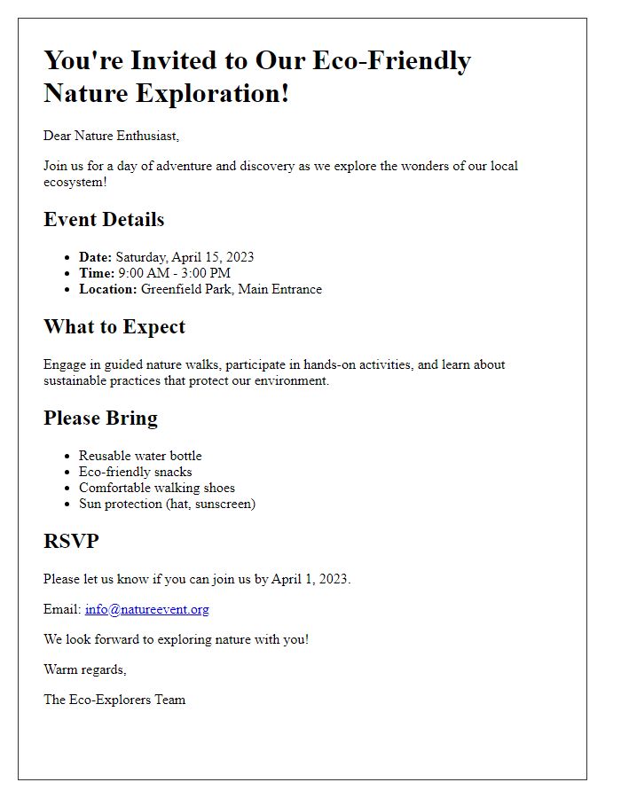 Letter template of an eco-friendly nature exploration event invite